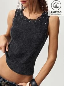 Bohemela Casual Solid Color Knitted Slim Fit Tank Top For Women - Black - View 5