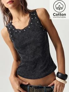 Bohemela Casual Solid Color Knitted Slim Fit Tank Top For Women - Black - View 4