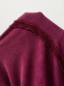 Bohemela Casual Solid Color Knit V-Neck Long Sleeve Loose Fit Women's Sweatshirt - Burgundy - View 8