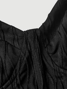 SHEIN MOD 女款純色百褶休閒派對迷你細肩帶洋裝 - 黑色 - 查看 6