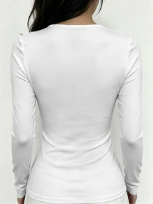 Sundraya Women's Solid Color Round Neck Ruched Slim Fit Long Sleeve T-Shirt Fall Cloth For Women - White - View 2