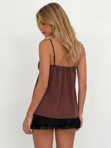 Sundraya Women's Lace Patchwork Casual Sexy Versatile Party Golf Camisole Pastal Summer - Coffee Brown - View 3