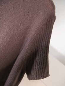 CosyJoli Sweater Lengan Pendek Kerah Tegak Warna Polos Ukuran Besar untuk Kantor Formal Cokelat Tua Kasual Musim Gugur Lembut dan Sederhana - Coklat - View 6