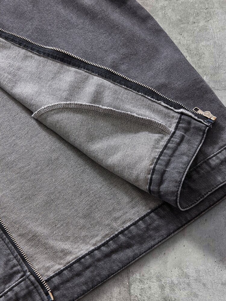 CalleClaro Men's Colorblock Zipper Casual Versatile Daily Travel Denim Jacket - Grey - View 8