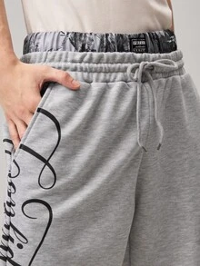 Men's Casual Fashion Street Letter Print Drawstring Waist Double-Layered Loose Shorts, Summer - Light Grey - View 8