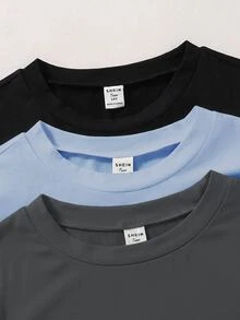 SHEIN Teen Boy Solid Color Crew Neck Casual Daily Long Sleeve T-Shirt - Multicolor - View 6