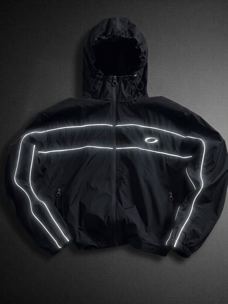 Manfinity RebelGame Men Reflective Contrast Piping Zip Up Hooded Jacket - Black - View 2
