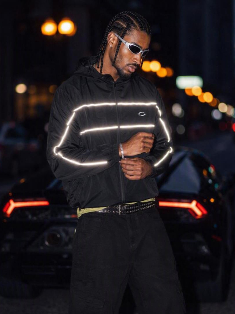 Manfinity RebelGame Men Reflective Contrast Piping Zip Up Hooded Jacket - Black - View 1