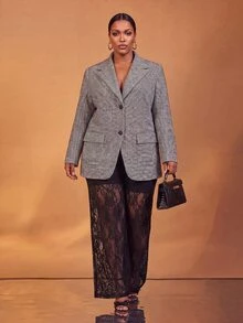 Veslaya 2026 Spring/Summer Women's Plus Size New Bold, Classy Feminine Style Tummy Control Fit Breathable Premium Elegant Romantic Classic Black Lace Contrast Color Suit Set - Multicolor - View 8
