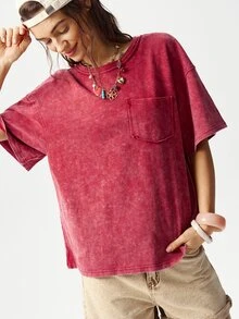 Bohemela Street Women's Dark Red Summer Streetwear T-Shirt,Vintage Washed Distressed Knit Fabric,Back Graphic Detail,Casual Top Everyday Night Out Weekend - Red - View 6