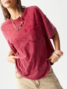 Bohemela Street Women's Dark Red Summer Streetwear T-Shirt,Vintage Washed Distressed Knit Fabric,Back Graphic Detail,Casual Top Everyday Night Out Weekend - Red - View 4