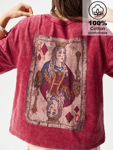 Bohemela Street Women's Dark Red Summer Streetwear T-Shirt,Vintage Washed Distressed Knit Fabric,Back Graphic Detail,Casual Top Everyday Night Out Weekend - Red - View 3