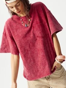 Bohemela Street Women's Dark Red Summer Streetwear T-Shirt,Vintage Washed Distressed Knit Fabric,Back Graphic Detail,Casual Top Everyday Night Out Weekend - Red - View 7