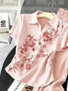 Resyla Women's Summer Casual Floral Print Polo Shirt & Pants 2 Pieces Set - Multicolor - View 3