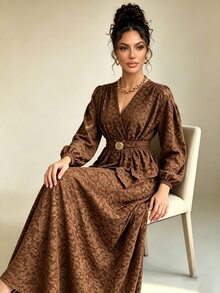 Xyvia Set 2 Potong Atasan dan Rok Maillard Vintage Kerah V dengan Kelim Ruffle Gaya Elegan - MultiWarna - View 4