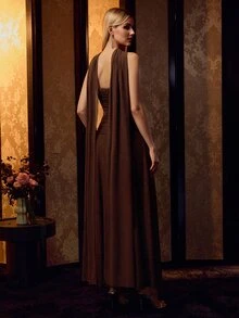 MOTF Soiréza WOMEN'S ELASTIC COMFORTABLE STRAPLESS LONG DRESS FOR OCCASIONS - Coffee Brown - View 8