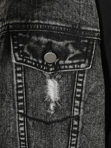 SHEIN Explorewe Denimly 男童休閒日常都市街頭運動衫布料拼接設計可拆卸帽兜極簡舒適水洗牛仔夾克 - 黑色 - 查看 4