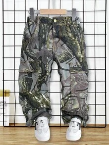 SHEIN Boys' Casual Straight Leg Camouflage Denim Jeans - Army Green - View 1