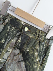 SHEIN Boys' Casual Straight Leg Camouflage Denim Jeans - Army Green - View 8