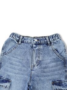 Coolqubz Tween Boy Casual Fashion Y2K Retro Wide Leg Cargo Jeans, Flap Pocket Design, Loose Light Wash Denim Pants, Suitable For Daily Wear And Back To School - Light Wash - View 7