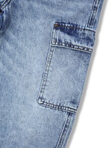 Coolqubz Tween Boy Casual Fashion Y2K Retro Wide Leg Cargo Jeans, Flap Pocket Design, Loose Light Wash Denim Pants, Suitable For Daily Wear And Back To School - Light Wash - View 8