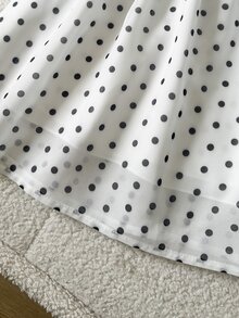 SHEIN Elladie kids 女童拼色波點印花長袖休閒仙女花童梭織雪紡洋裝 秋季婚禮 7 歲生日 白色 - 彩色 - 查看 5