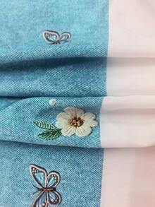 SHEIN Elladie kids 2pcs/Sets Basic Casual Lazy Solid Color Outfit, Round Neck Short Sleeve T-Shirt Paired With Striped Fabric Straight Leg Pants, Suitable For Daily Outings And Multiple Occasions, Spring Summer All Season Children Daily Comfortable Summer Outfit - Blue - View 9