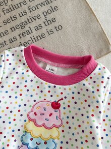 SHEIN 女嬰可愛甜美圓點冰淇淋圖案長袖圓領運動衫 - 彩色 - 查看 8