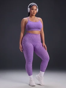 Powerista Women's All-Over Print Camisole Top And High-Waisted Leggings Casual Daily Plus Size Sports Set Gym Workout Fitness Running Going Out Training - Purple - View 6