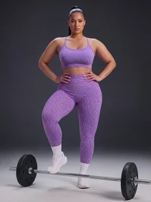 Powerista Women's All-Over Print Camisole Top And High-Waisted Leggings Casual Daily Plus Size Sports Set Gym Workout Fitness Running Going Out Training - Purple - View 5