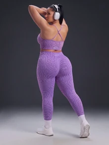 Powerista Women's All-Over Print Camisole Top And High-Waisted Leggings Casual Daily Plus Size Sports Set Gym Workout Fitness Running Going Out Training - Purple - View 3