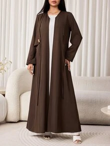 Veilorie Women's Elegant Modest Filipiniana Commute Formal Office Arabic Abaya Brown Winter - Brown - View 7