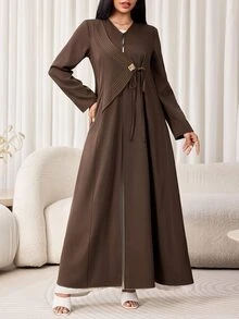 Veilorie Women's Elegant Modest Filipiniana Commute Formal Office Arabic Abaya Brown Winter - Brown - View 6