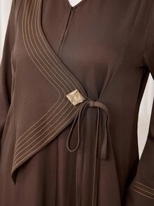 Veilorie Women's Elegant Modest Filipiniana Commute Formal Office Arabic Abaya Brown Winter - Brown - View 5