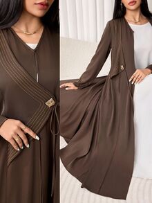 Veilorie Women's Elegant Modest Filipiniana Commute Formal Office Arabic Abaya Brown Winter - Brown - View 2