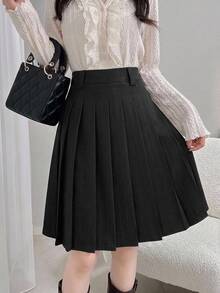 Dazy Tall Women's Short Pleated Casual Skirt Fall - Black - View 3