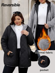 Reflora 大尺碼女款長袖前拉鍊保暖內裡連帽夾克 - 黑色 - 查看 9