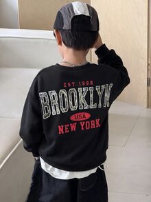 SHEIN 兒童 1件小男孩字母圖案厚款秋季衛衣，學院風寬鬆版型冬季 80年代返校時尚舒適休閒套頭衫 - 彩色 - 查看 3