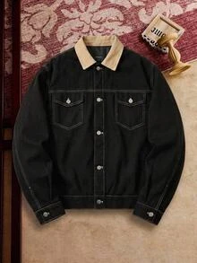HIMLAND Men's Colorblock Single-Breasted Casual Streetwear Versatile Daily Commute Long Sleeve Jacket Vacation Black Autumn - Black - View 10