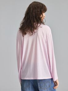 Ontre 女款淡粉色 1/2 鈕扣圓領長袖時尚百搭 T-shirt 休閒居家旅行秋季休閒穿搭 - 淺粉色 - 查看 2