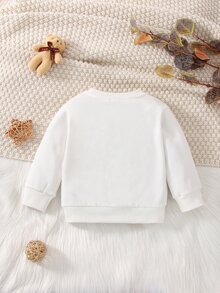 SHEIN 1件嬰幼兒男女通用 6個月-3歲休閒白色長袖圓領套頭運動衫 秋季基本款簡約百搭 - 白色 - 查看 5