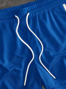 GETOML Men's Fashion Blue And White Striped Colorblock Drawstring Waist Casual Streetwear Shorts Gym Summer - Blue - View 6