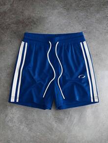 GETOML Men's Fashion Blue And White Striped Colorblock Drawstring Waist Casual Streetwear Shorts Gym Summer - Blue - View 4