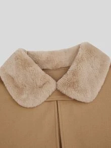 Sweetra Plus Size Wool Blend Cape Coat 2 Pieces Set, Autumn/Winter - Khaki - View 3