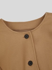Sweetra Plus Size Wool Blend Cape Coat 2 Pieces Set, Autumn/Winter - Khaki - View 4