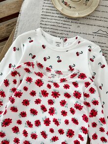 LMoss Kids 女嬰貼身睡衣套裝 櫻桃與花卉圓領長袖套頭上衣 鬆緊腰長褲 緊身 4件組 - 彩色 - 查看 3