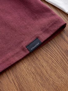 SWAVVY Men's Knit Fashion Daily Young Casual English Print Patchwork Loose Long Sleeve T-Shirt - Burgundy - View 4