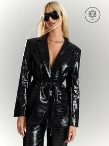 BAD SUNDAY Women's All-Season Autumn/Winter Snake Print Long Sleeve Loose Jacket, Y2K Millennium Cool Girl Avant-Garde Music Festival Versatile Outdoor Vintage - Black - View 4