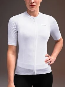 Powerista Women's Letter Pattern Zipper Casual Daily Cycling Short Sleeve Top White Quick-Drying Cycling Jersey With Reflective Design Breathable Workout - Dark Green - View 7