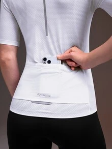 Powerista Women's Letter Pattern Zipper Casual Daily Cycling Short Sleeve Top White Quick-Drying Cycling Jersey With Reflective Design Breathable Workout - Dark Green - View 5